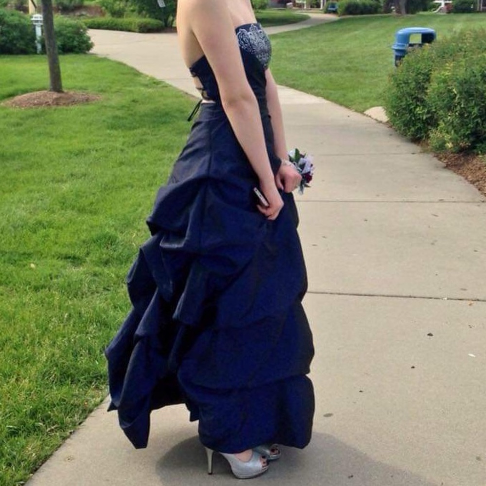 Beautiful navy blue and silver prom dress